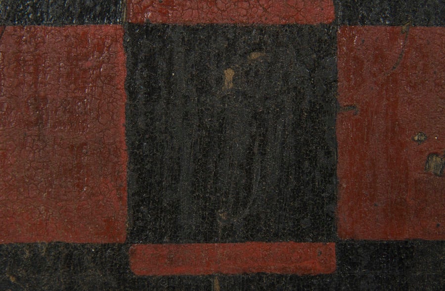 19th Century Black And Red Checker Board With 4 Large Red Hearts: