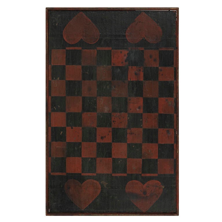 Black And Red Checker Board With 4 Large Red Hearts: