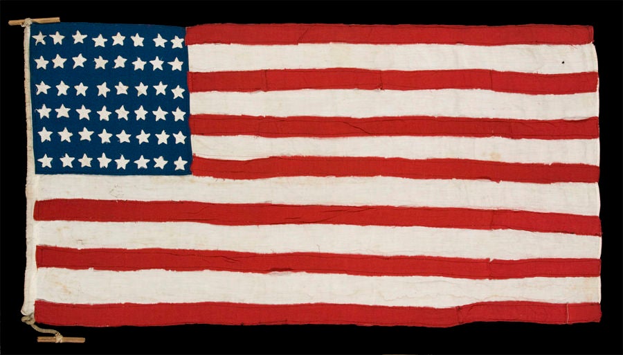 48 Stars, An Elongated Homemade Flag With Crude Folk Features