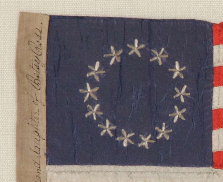 Hand-Sewn 13 Star Silk Flag Made by the Granddaughter of Betsy Ross, 1912