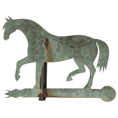 Antique Horse Weathervane Made of Sheet Bronze with Iron Fittings