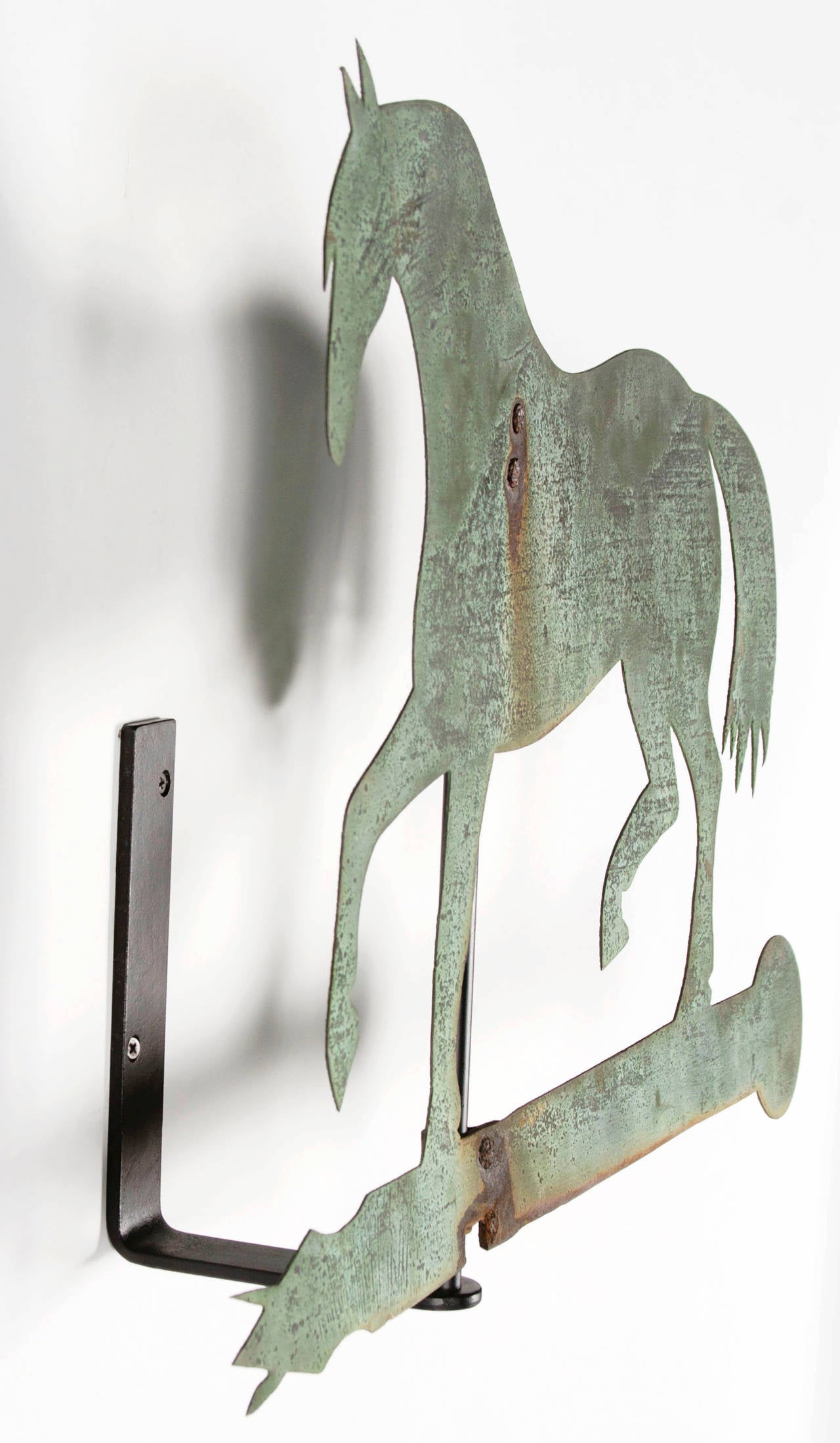 Metal Horse Weathervane Made of Sheet Bronze with Iron Fittings