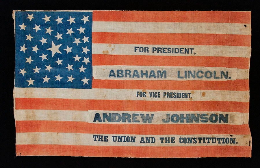 1864 Lincoln & Johnson Presidential Campaign Parade Flag 3