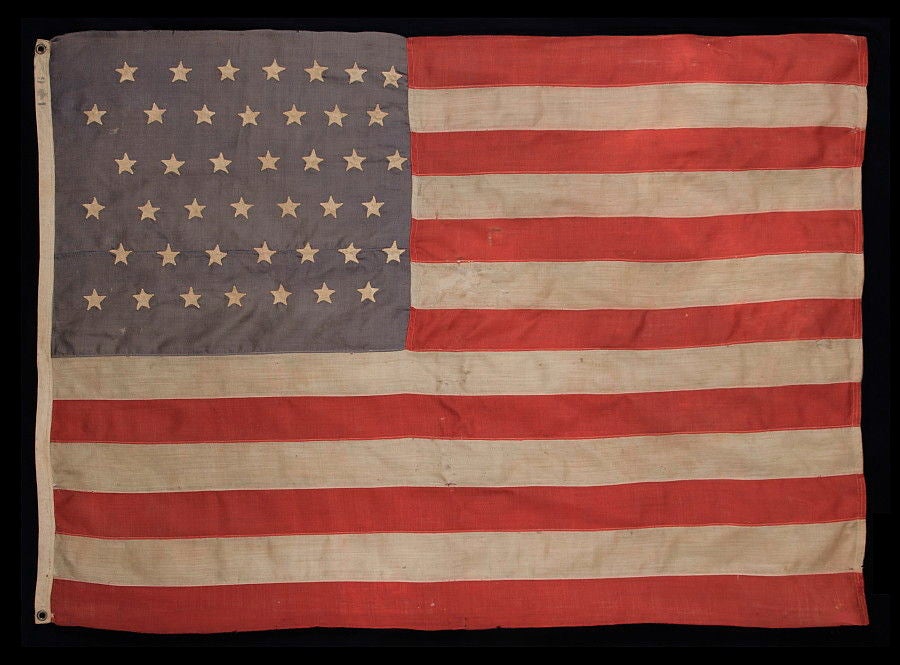 42 Hand-sewn Stars On A Dusty Blue Canton