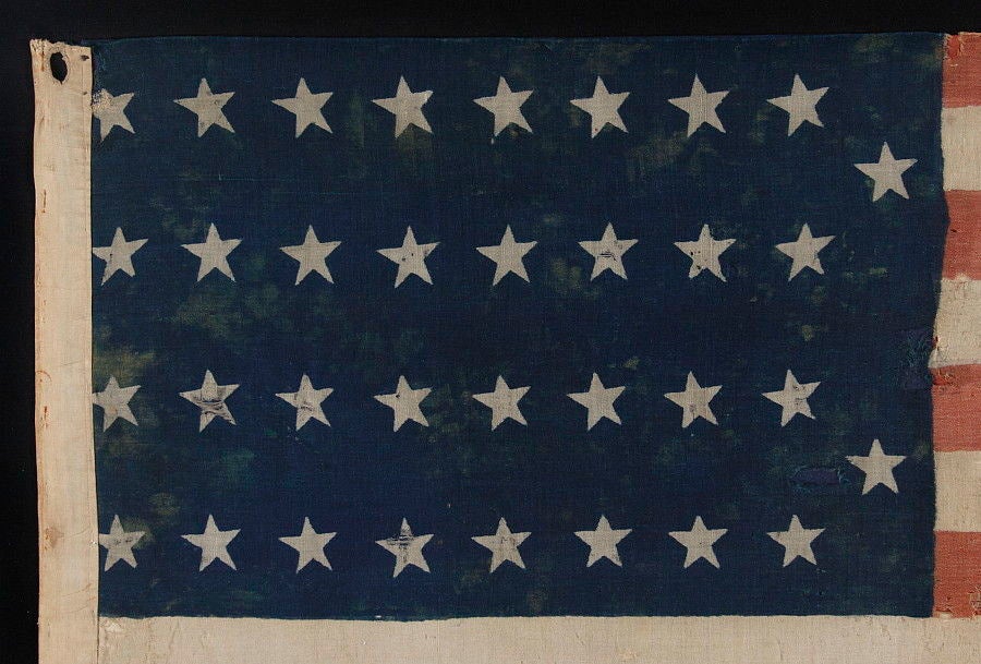 American 34 Star Flag In 2 Rows With 2 Stars With Offset At The Fly End