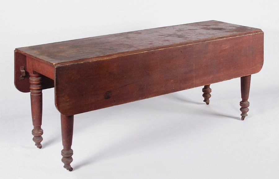 Red Painted American Drop-Leaf Farm Table, Impressive Scale, New York, 1830-1860 In Good Condition In York County, PA