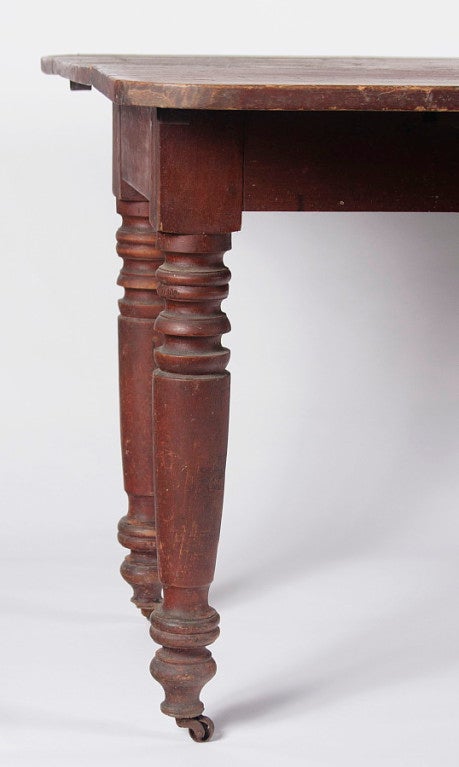 Wood Red Painted American Drop-Leaf Farm Table, Impressive Scale, New York, 1830-1860