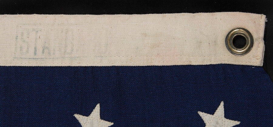 19th Century 45 Stars on a Tiny Pieced-and-Sewn, Wool Bunting Flag