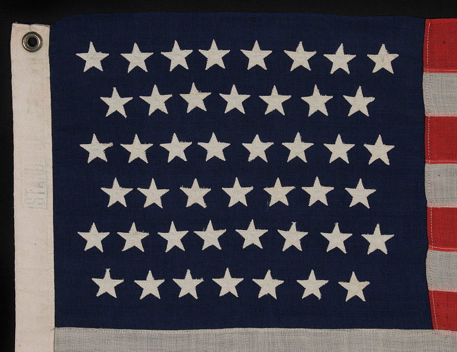 45 Stars on a Tiny Pieced-and-Sewn, Wool Bunting Flag 1