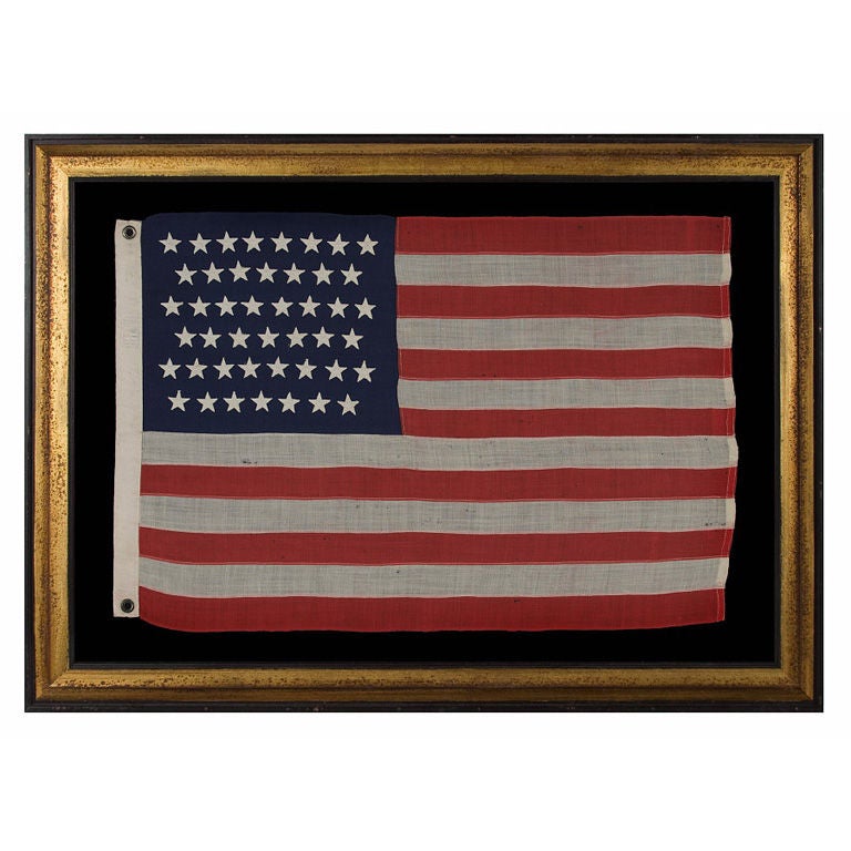 45 Stars on a Tiny Pieced-and-Sewn, Wool Bunting Flag