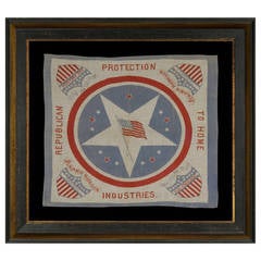 Antique 1892 Campaign Kerchief Made to Support the Presidential Run of Benjamin Harrison