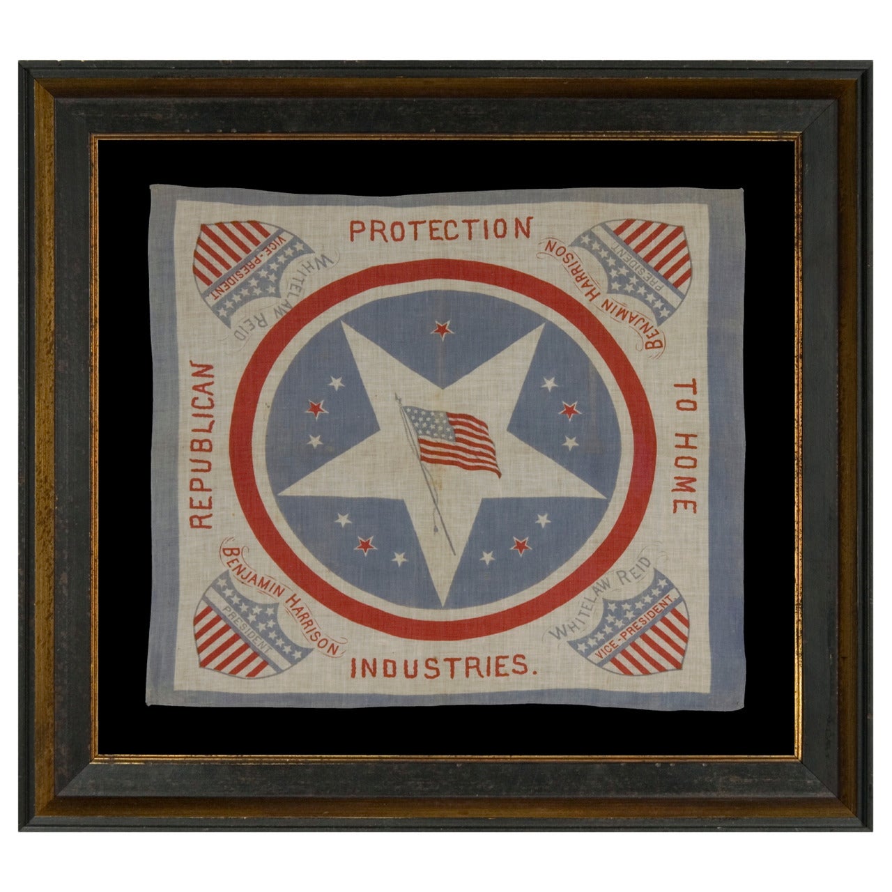1892 Campaign Kerchief Made to Support the Presidential Run of Benjamin Harrison