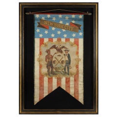 Antique Hand-painted Patriotic Banner With The Seal Of New York City