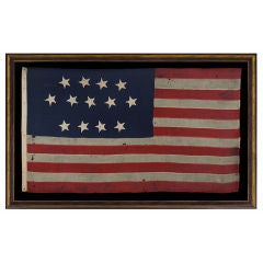 Antique Entirely Hand-sewn, 13 Star Flag, Single Appliqued