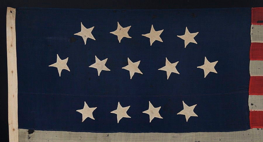 American Entirely Hand-sewn, 13 Star Flag, Single Appliqued