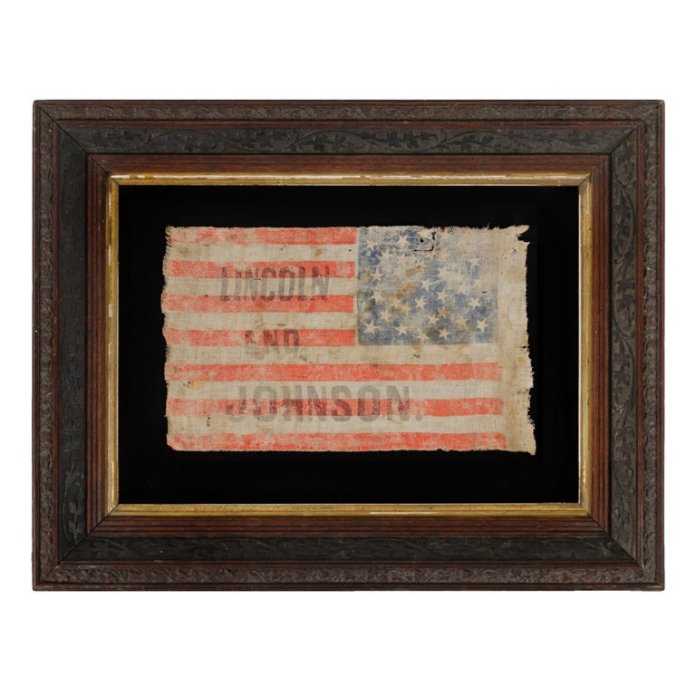 Lincoln And Johnson Civil War Period Campaign Parade Flag