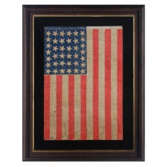 Antique 38 Especially Large Flag With Folky Stars And Strong Coloration