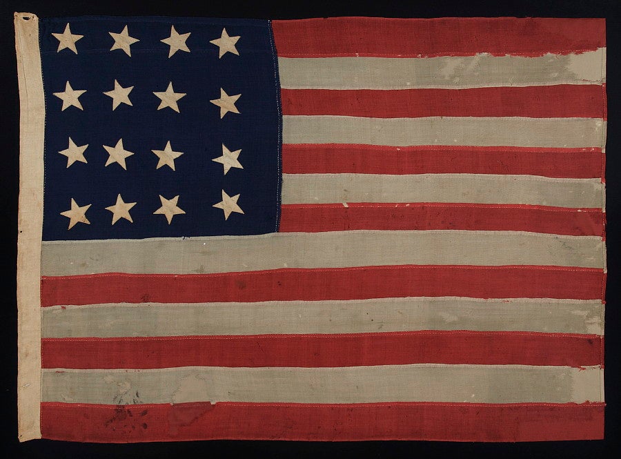16 Stars, Entirely Hand-sewn, A U.S. Navy Small Boat Ensign