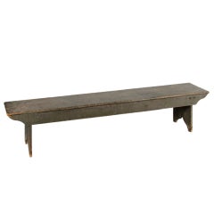Antique Bench With Splayed, Butterfly Cut, Bootjack Legs And Olive Green