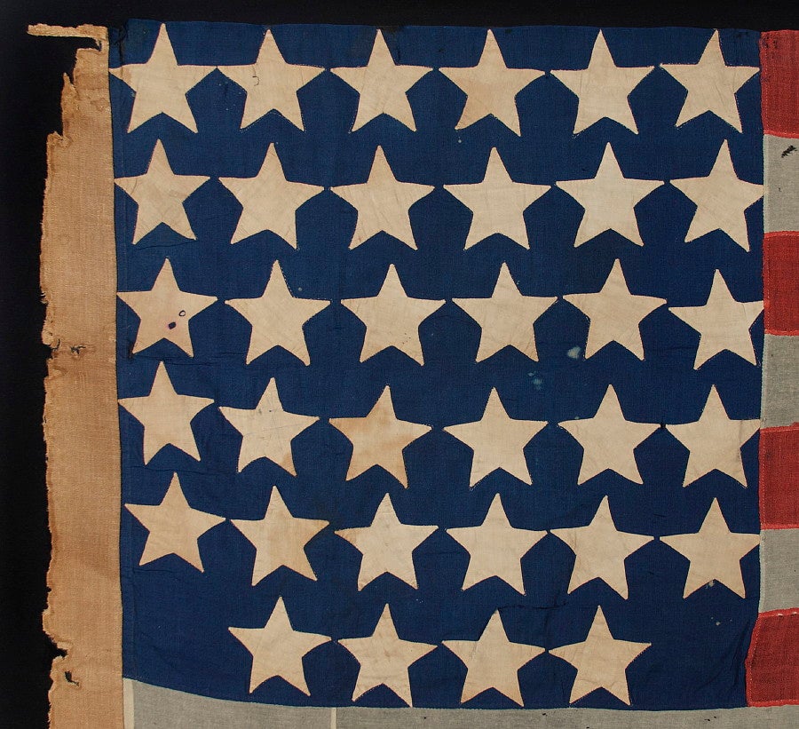 American Entirely Hand-sewn 34 Star Flag Of The Civil War Period