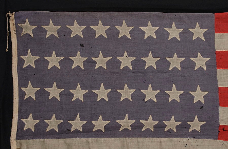 32 STARS, A VERY RARE STAR COUNT, PRE-CIVIL WAR, MINNESOTA STATEHOOD, 1858-59:

32 star American flags are rare. This is largely because they were only official for one year (1858-59), but it is also a result of the fact that this time frame
