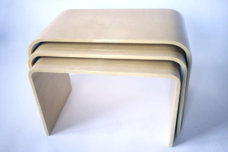 20th Century Parchment Nesting Tables In the Manner of Karl Springer For Sale