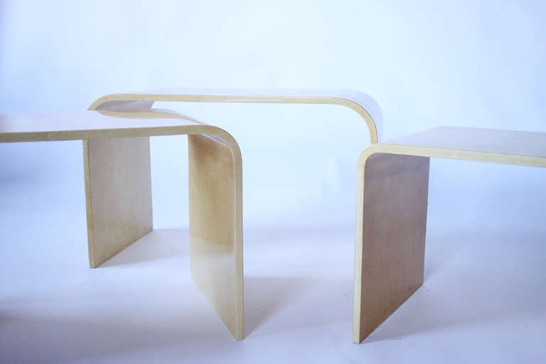 Parchment Nesting Tables In the Manner of Karl Springer In Good Condition For Sale In San Francisco, CA