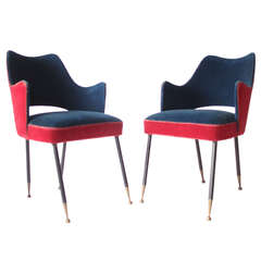 Pair of Red & Blue Velvet Chairs
