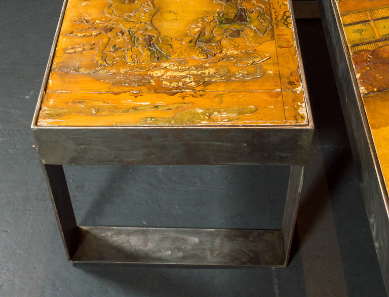 Mid-20th Century Pair of Chinoiserie Metal Coffee Tables For Sale