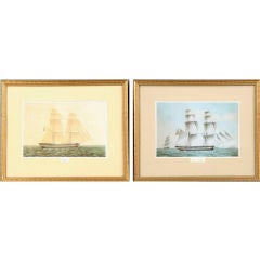 Vintage Pair of Sailboat Lithographs