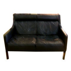 Scandinavian Black leather love seat sofa from Mid Century