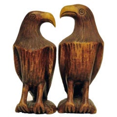 Pair of Hand Carved Folk Art Wooden Eagles
