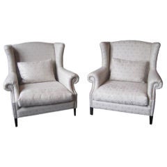 White Pattern Wing Back Chair
