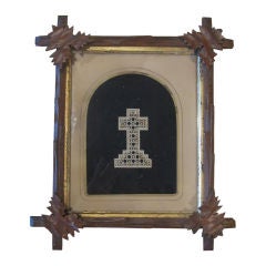 Tramp Art Cross and Carved Wood Frame