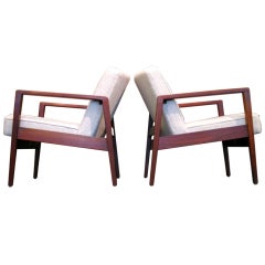 Pair George Nelson Walnut Lounge Chairs For Herman Miller Signed