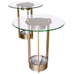 Pair of Dorothy Thorpe Illuminated Brass and Glass Side Tables