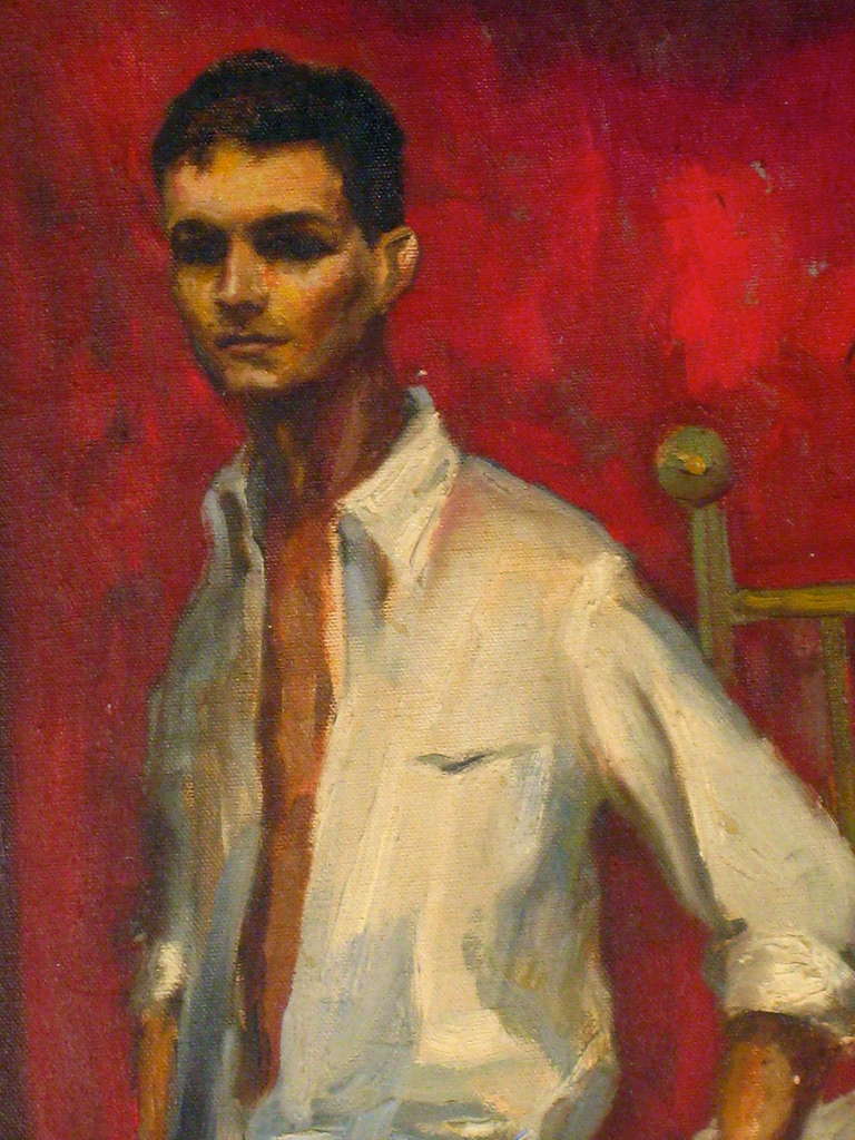 American Greta Waldas Oil Painting of a Young Man 1957