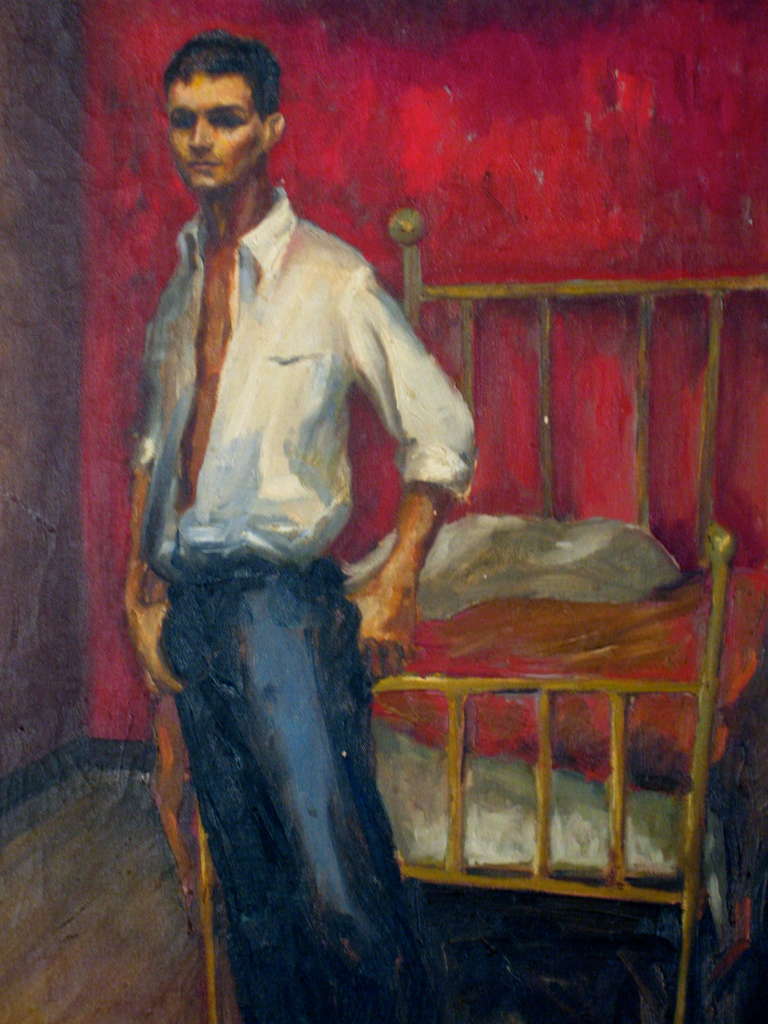 Mid-20th Century Greta Waldas Oil Painting of a Young Man 1957