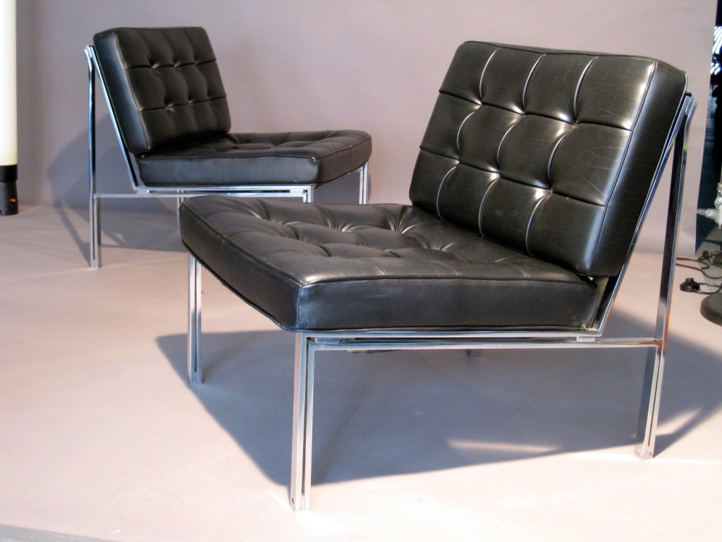Pair Kurt Thut Leather & Chromed Steel Lounge Chairs 6