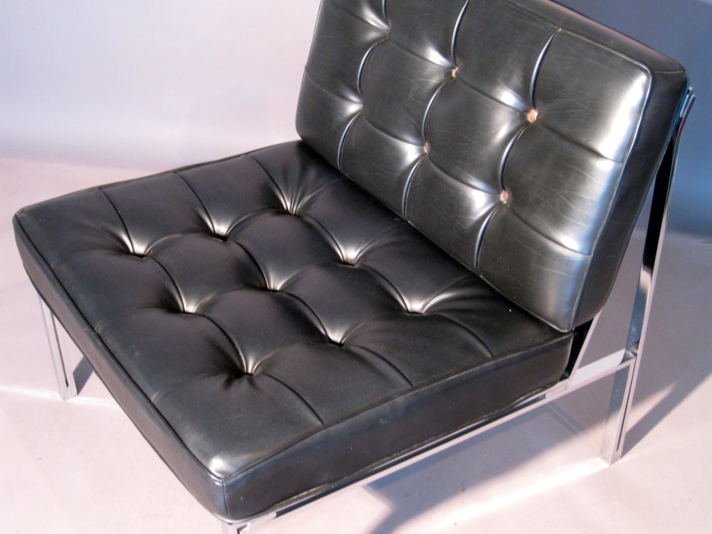 Swiss Pair Kurt Thut Leather & Chromed Steel Lounge Chairs