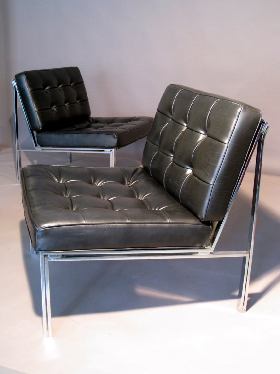 Mid-20th Century Pair Kurt Thut Leather & Chromed Steel Lounge Chairs