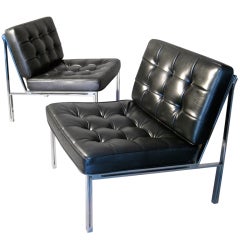 Pair Kurt Thut Leather & Chromed Steel Lounge Chairs