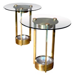 Pair Dorothy Thorpe Brass & Glass Side Tables c.1950s