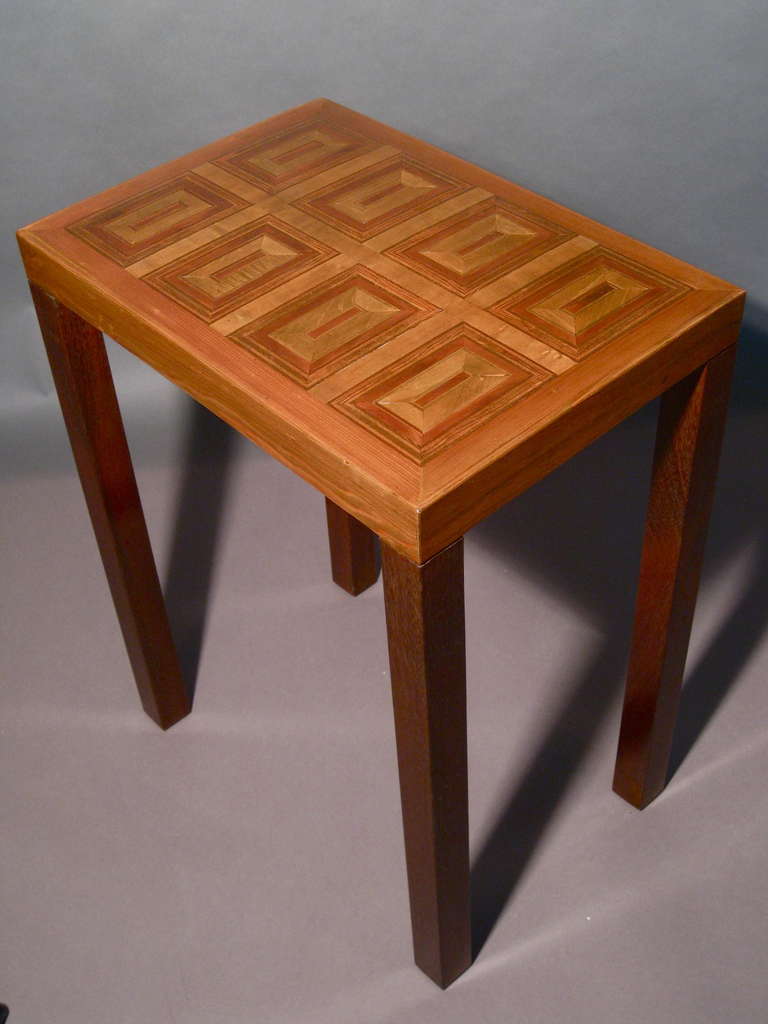 American 1960s Modernist Inlaid Wood Marquetry Side Table
