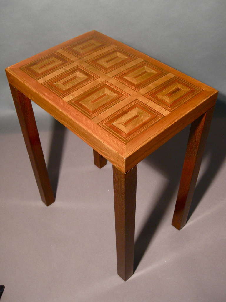 1960s Modernist Inlaid Wood Marquetry Side Table In Good Condition In Easton, PA