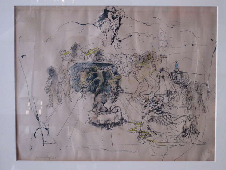American June Leaf Mixed Media Drawing on Paper Signed & Dated 1968