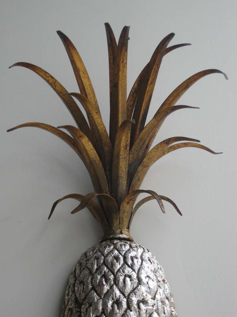 Mid-20th Century Pair Italian Gilt Metal & Silver Leaf Electrified Pineapple Sconces c.1940s
