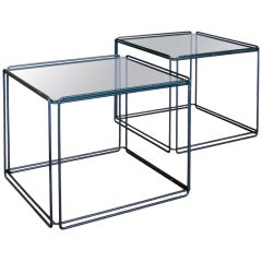 Pair Francois Arnal Painted Steel & Glass Side Tables c.1970s