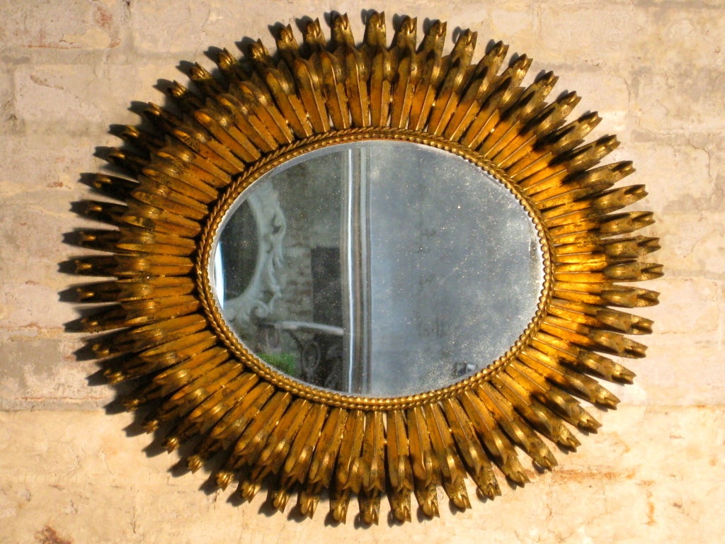 Spanish Gilded Metal Oval Eyelash Mirror c.1960s