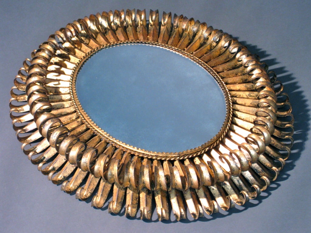 Gilded Metal Oval Eyelash Mirror c.1960s 4